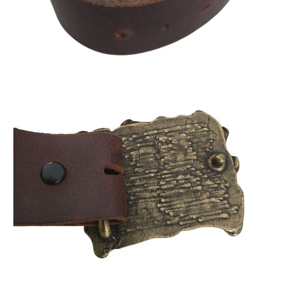 Genuine Brown Leather Belt with Rhinestone Embellished Buckle - Picture 6 of 7